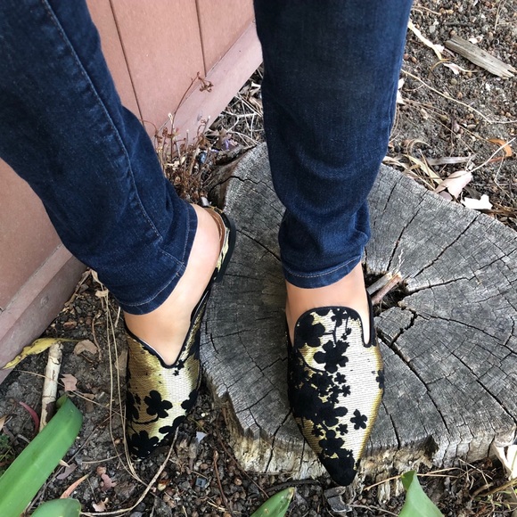 Gold Satin pointy slip on mule flats - Picture 2 of 5